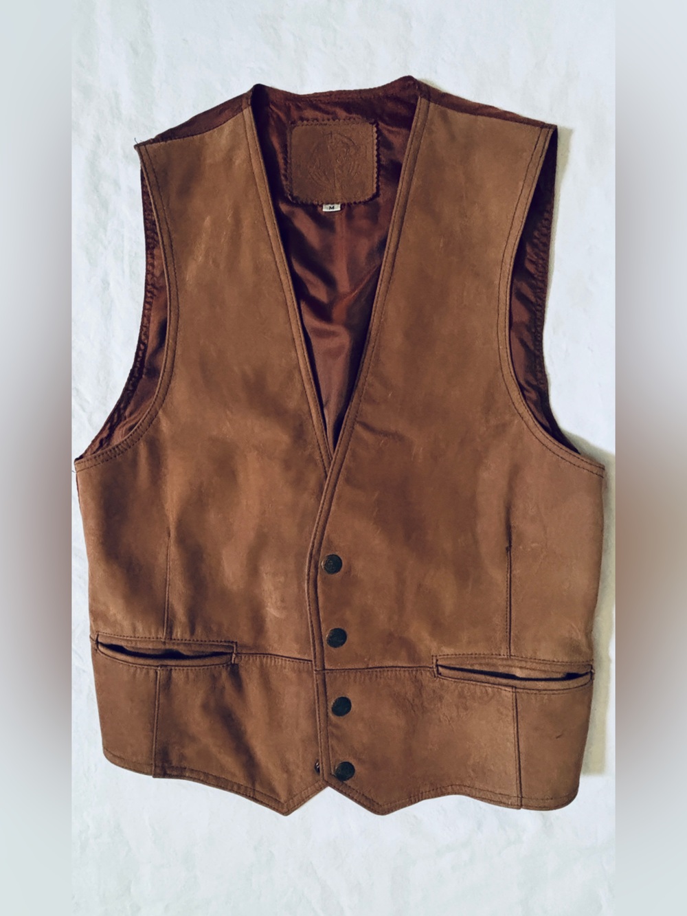 Private Stock Men’s M Brown Genuine Leather Western Biker Vest Snap Front